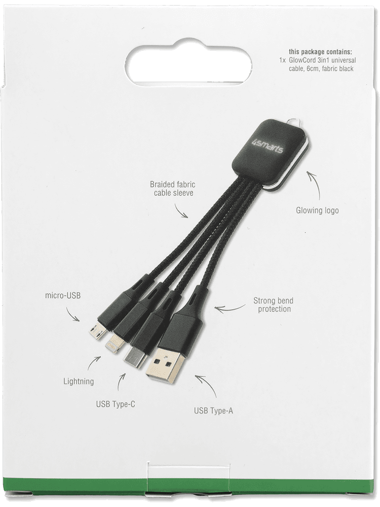 4smarts 3in1 kabel 6cm schwarz vorderseite