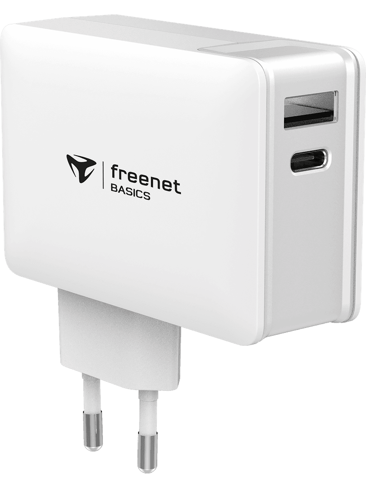 freenet basics power delivery travel charger usb c usb a white vorderseite
