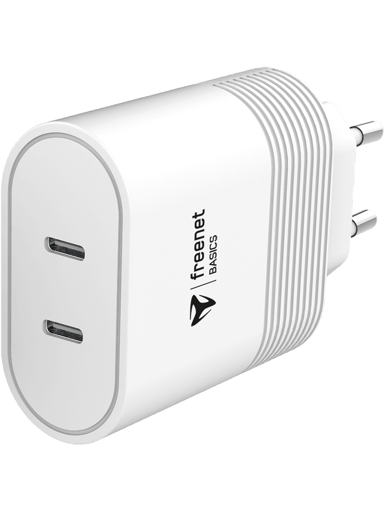 freenet basics travel charger dual 2xusb c power delivery 40w weiss vorderseite