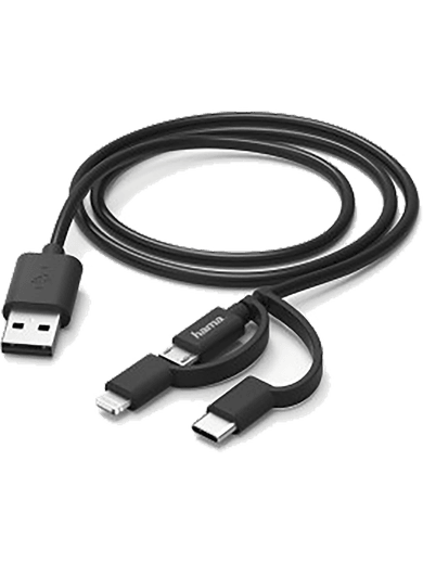Hama 3in1- Kabel USB-A zu Micro-USB, USB-C und Lightning 1,8m schwarz Rückseite