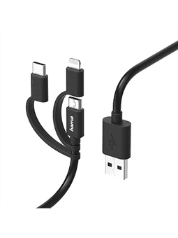 Hama 3in1- Kabel USB-A zu Micro-USB, USB-C und Lightning 1,8m schwarz Vorderseite